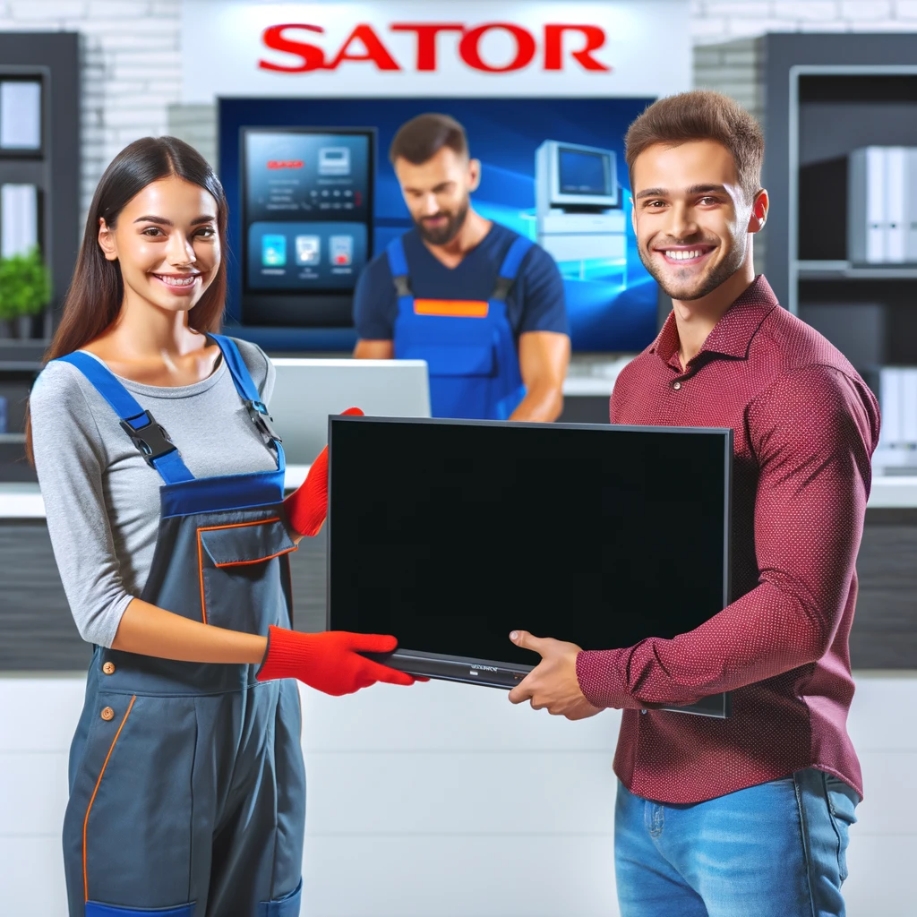 Técnico de Sator reparando un televisor Sharp