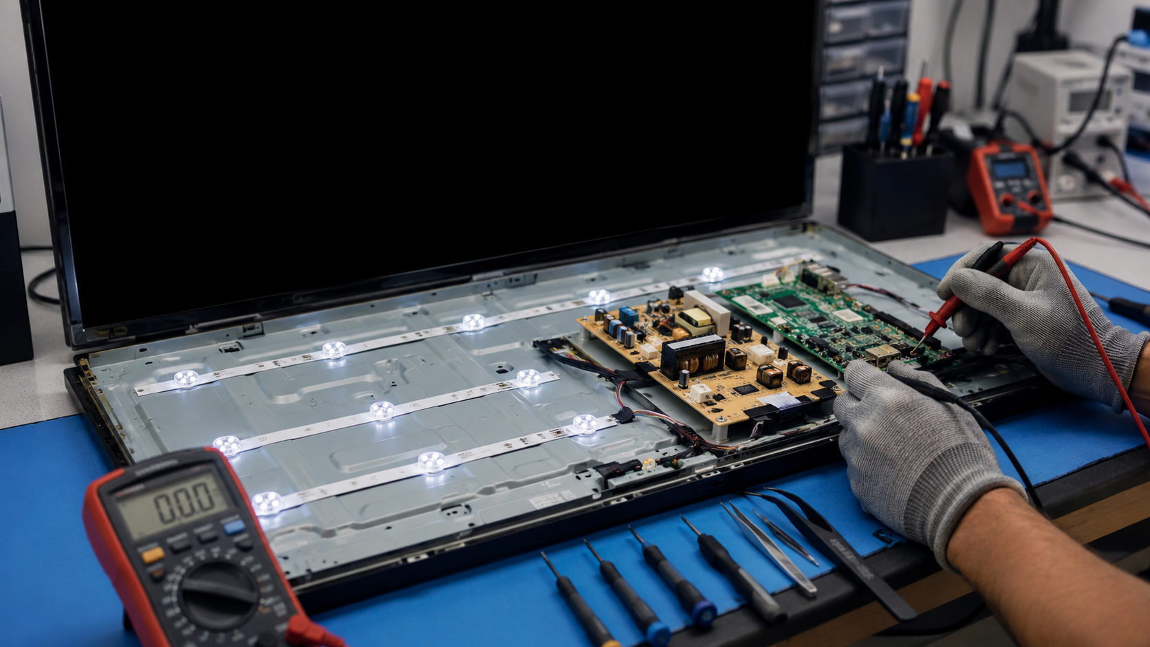 Panel LCD de televisor físicamente roto