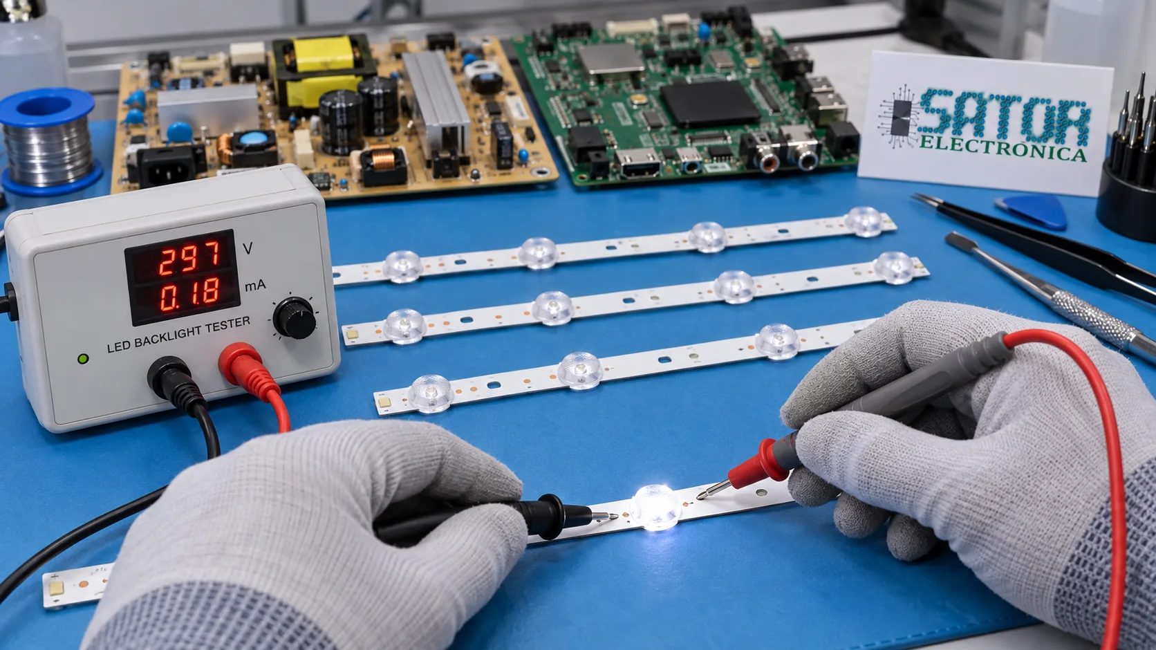 Diagnóstico de tiras de retroiluminación LED de un televisor en Sator
