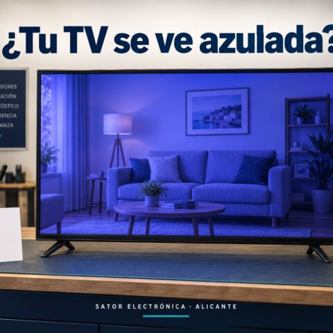 Simulación de un televisor con dominante azul y violeta en toda la imagen
