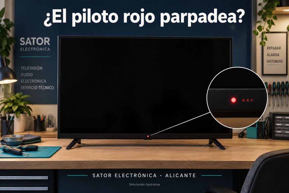 Simulación de un televisor apagado con detalle del indicador rojo intermitente