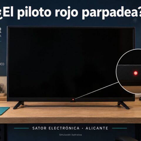 Simulación de un televisor apagado con detalle del indicador rojo intermitente