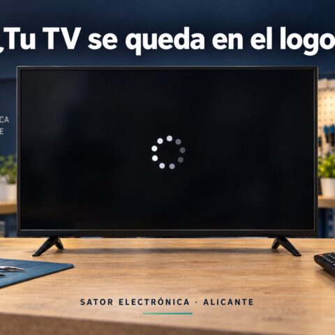 Simulación de un televisor bloqueado durante el arranque con un símbolo de carga
